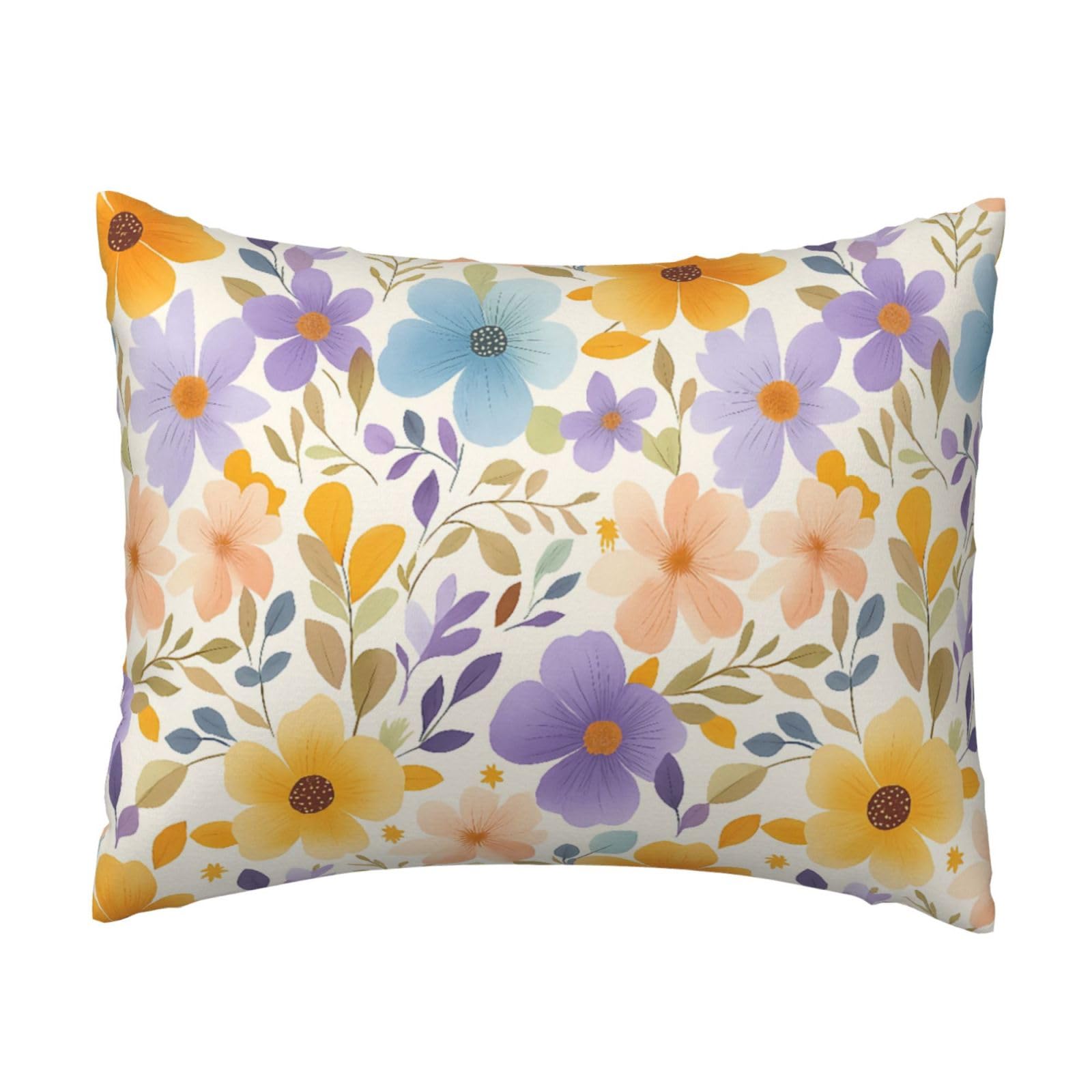 Watercolor Multicolor Flowers Pillowcase Soft Plush with Zipper Decorative Pillowcovers 16x20 in