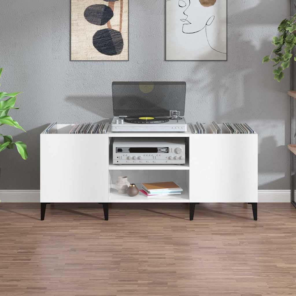 Armadio in legno bianco, 121 x 38 x 48 cm, con gambe in metallo, spazio per dischi in vinile, armadio versatile per soggiorno, ufficio, conservazione e organizzazione