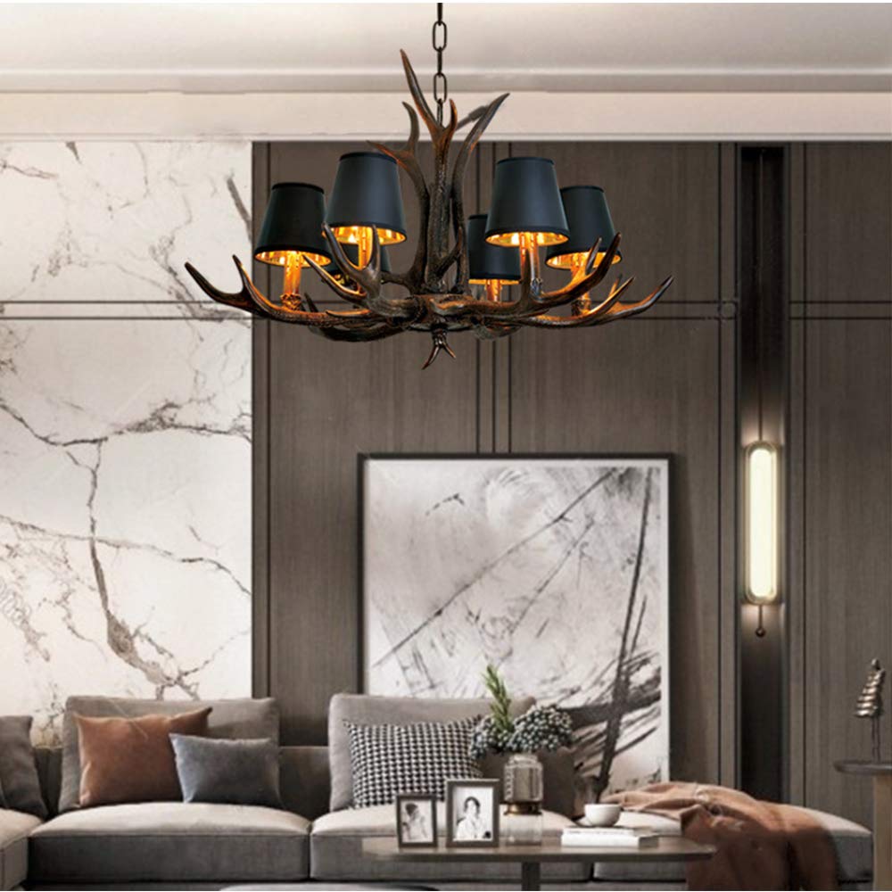 Retro kroonluchter - Gewei kroonluchter met Antler plafond lamp / luster antieke slaapkamer verlichting voor kantoor, eetkamer, slaapkamer 6 lampen