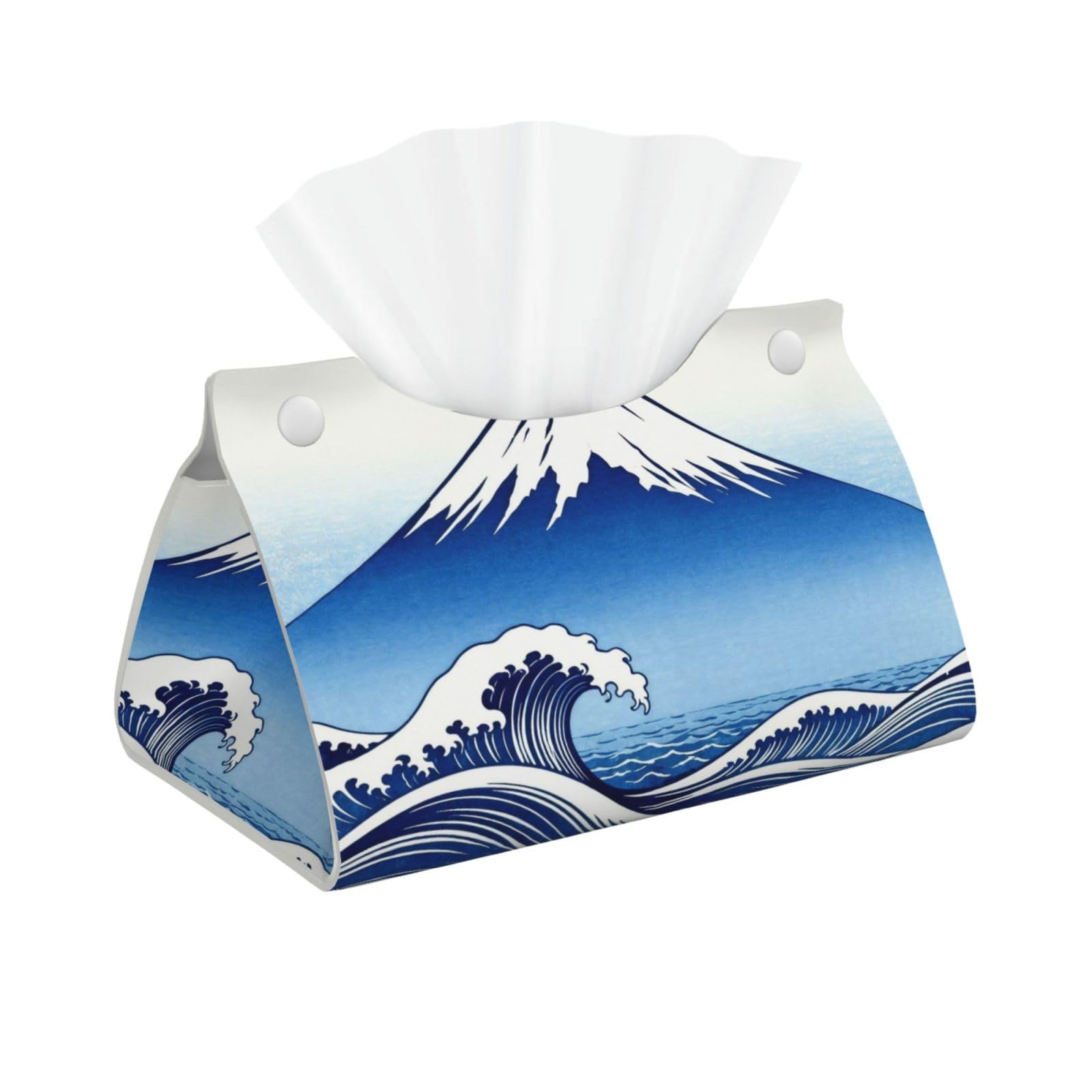 Fuji Wave Ocean Long Leather Tissue Box Cover-Waterproof PU Leather Tissue Holder for Bathroom, Decorative Rectangular Tissue Case