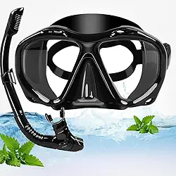 Kit de Mergulho Profissional, Máscara e Snorkel em Preto, Equipamento para Natação e Mergulho Livre