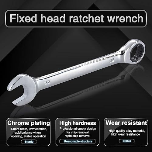 Miniatura 3 de KATUR Juego de llaves de trinquete fijas de 0.866 in y llaves de mango, juego de herramientas manuales, combinación métrica de acero al cromo