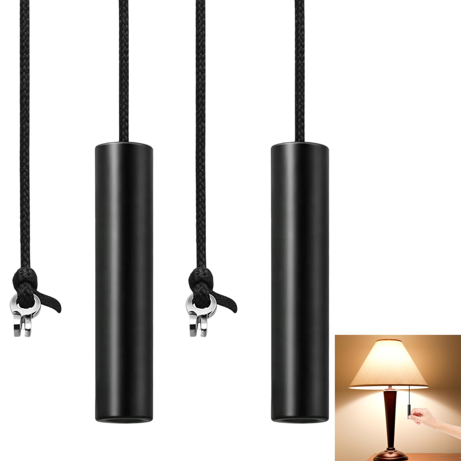 Yupaluz 2 Pcs Bathroom Pull Cord Handle,Light Pull Handle, Black Pull Cord Light Switch With 1.5M String,For Toilet, Ceiling Light & Fan Switch