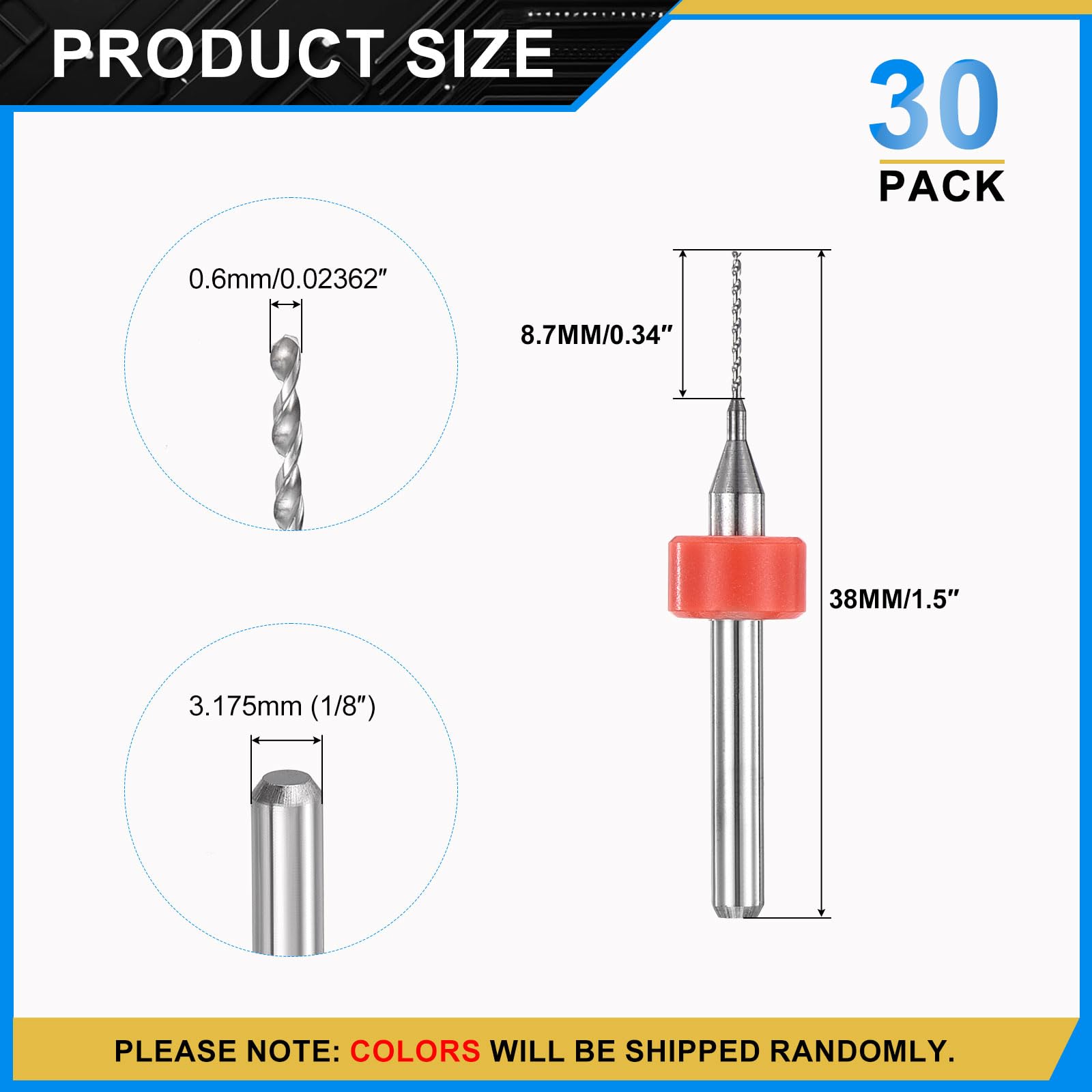 PATIKIL 30 Pack 0.6mm Micro Drill Bits 1/8" Shank Carbide Tungsten Steel 135° Mini Small Bits Print Circuit Board Drilling Tool for CNC Engraving Precision Machinery - Image 2
