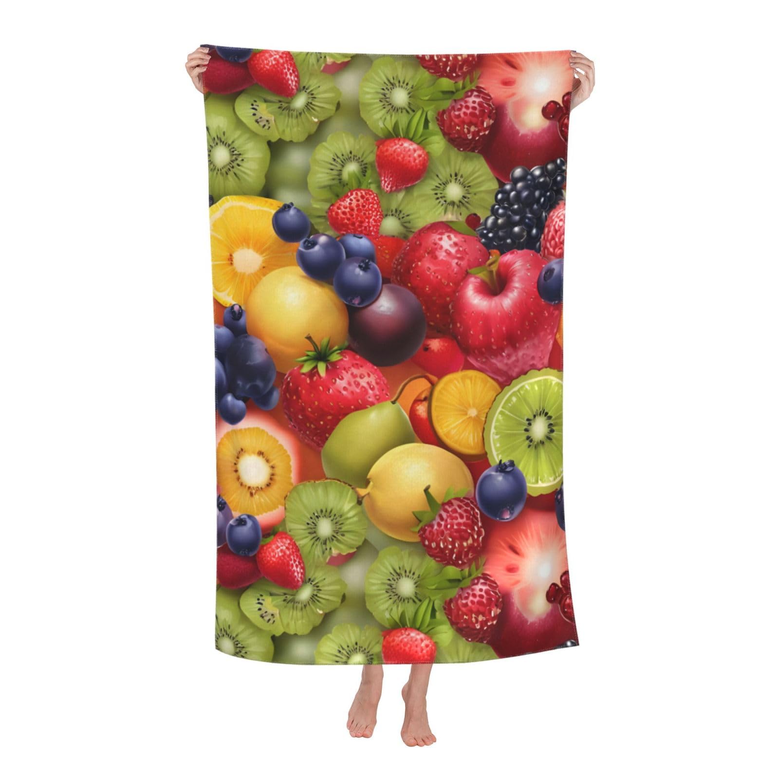 Pojknbv White Fruit Rainbow Print Oversized Adult Beach Towel Quick-Dry Comfortable Lightweight Travel Pool Camping