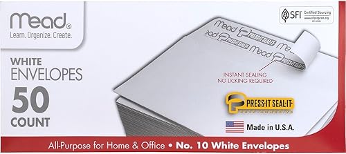 Sobres con cierre autoadhesivo de Mead de tamaño 10, color blanco, caja de 50 unidades, 75024, Blanco