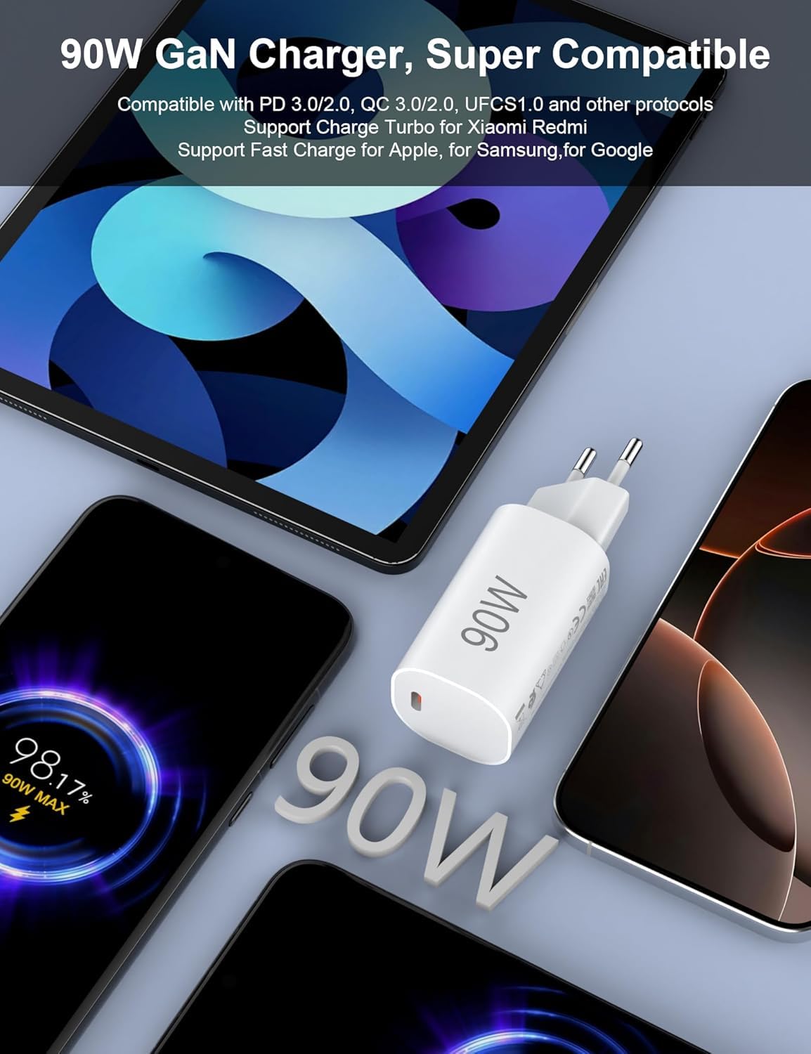 100W Caricatore per Redmi Note 15 Pro+ per Xiaomi 17 15 Ultra con 6A Cavo USB C 1M per POCO X8 Pro Max F8 Ultra M8 F8 F7 F6 X7 Pro Caricabatterie