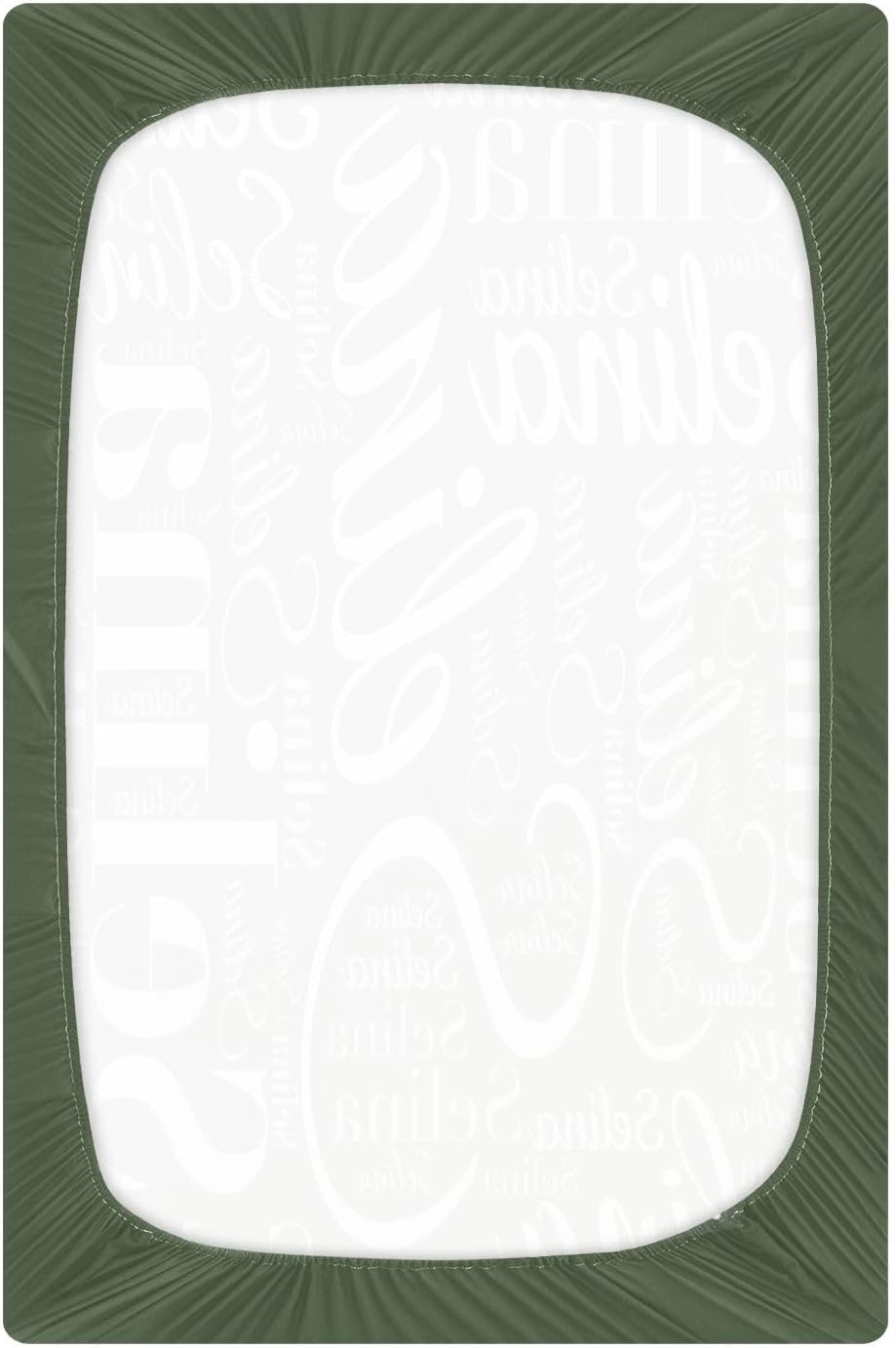 Emelivor Custom Name Olive Green Crib Sheet for Boys Girls Baby Personalized Fitted Crib Sheet Customized Mini Crib Sheets Fitted for Standard Mattress, 52" x 28"
