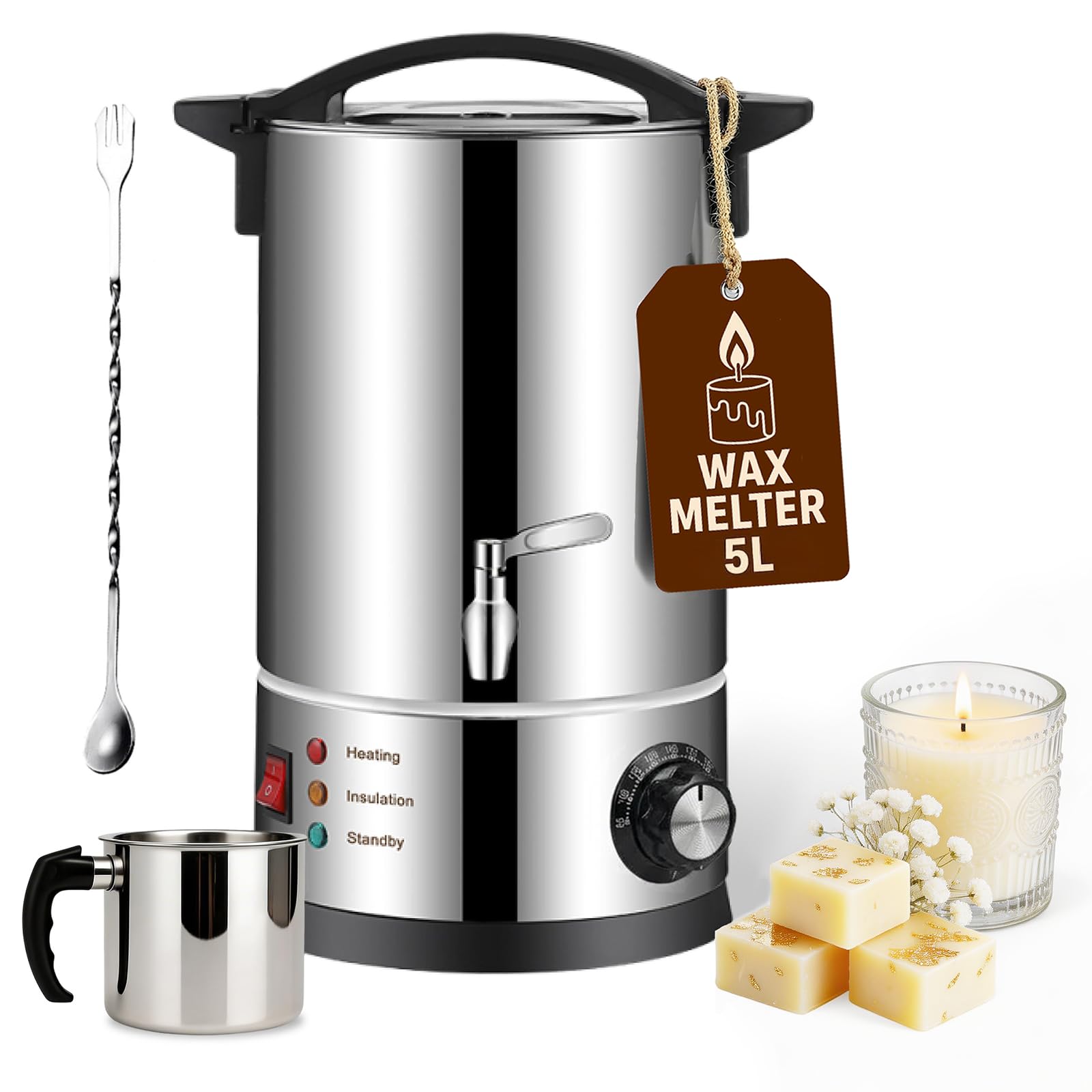 GKFF Wax Melter for Candle Making,5L (10 lbs)Extra Large Electric Melting Pot for Soap,Lotion & Body Butter Making,with Temperature Control and Heating Pour Spout,Ideal for Home Candle & Craft Makers 5L 10Lbs