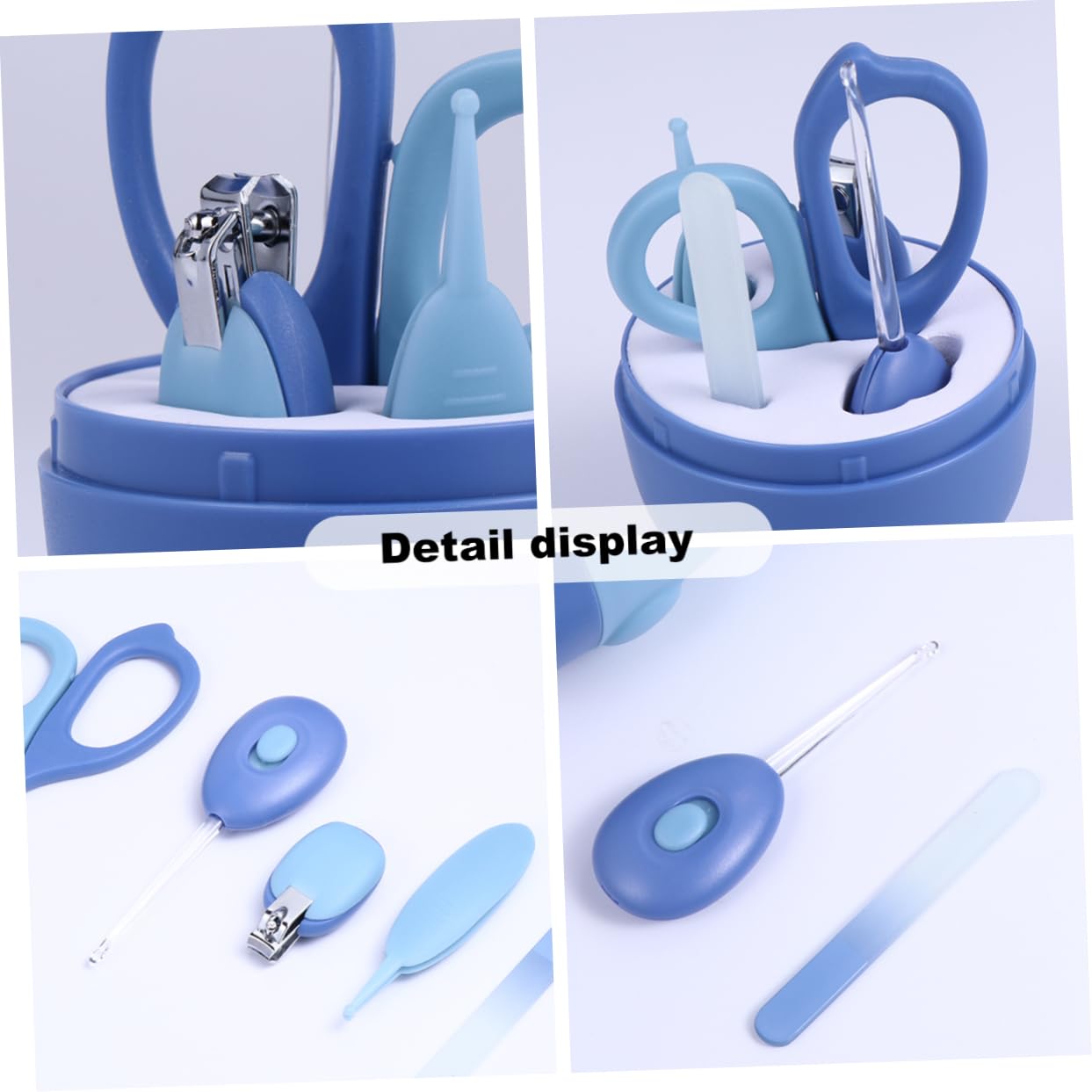 VICASKY 3juegos Cuidado De Uñas Para Bebés Kit De Manicura y Pedicura Tijeras Cortaúñas y Cucharilla Led Para Recién Nacidos y Niño Niña Pequeños Azul Púrpura