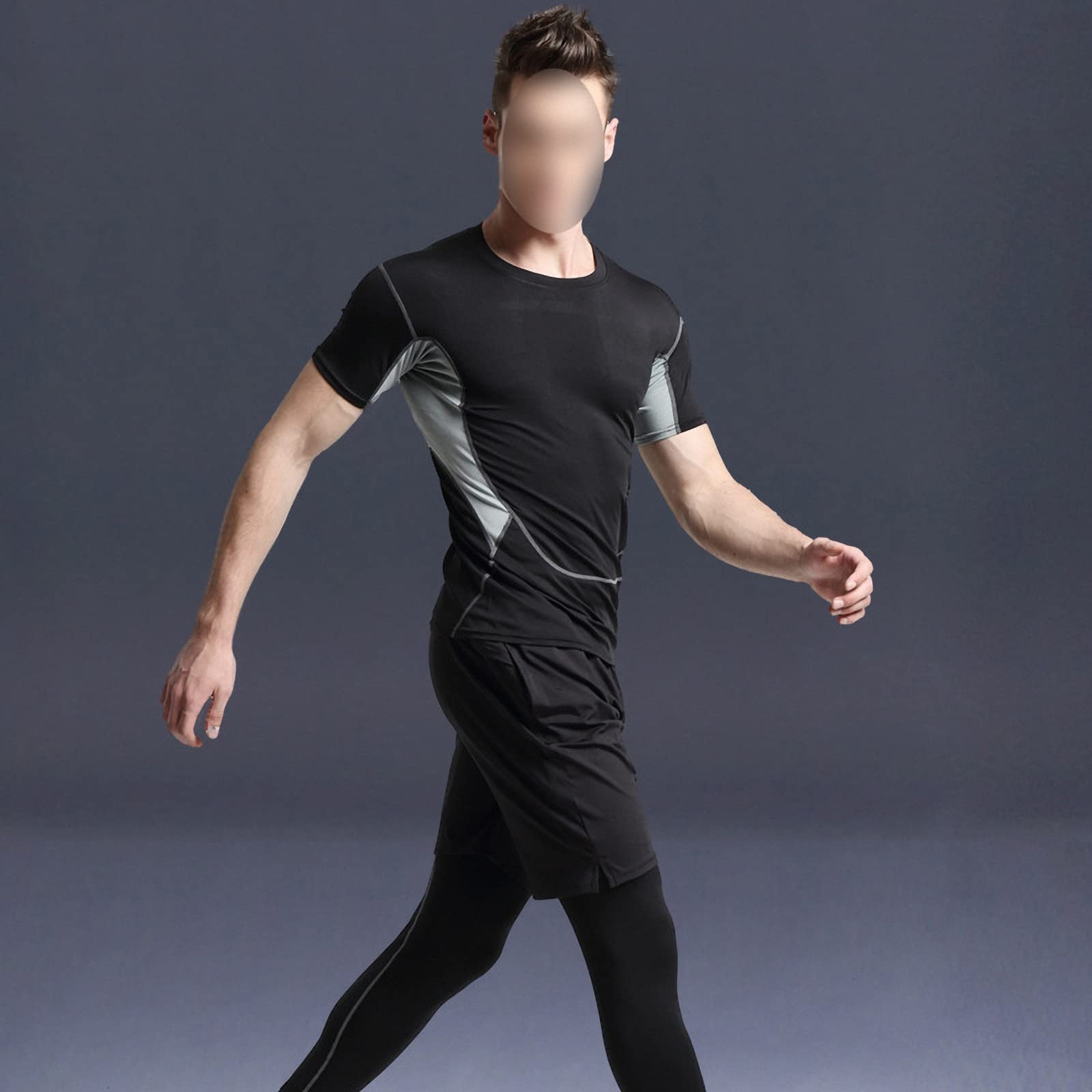 3-częściowy męski kompresyjny strój fitness, warstwa bazowa obcisłe legginsy, sportowe ubrania treningowe