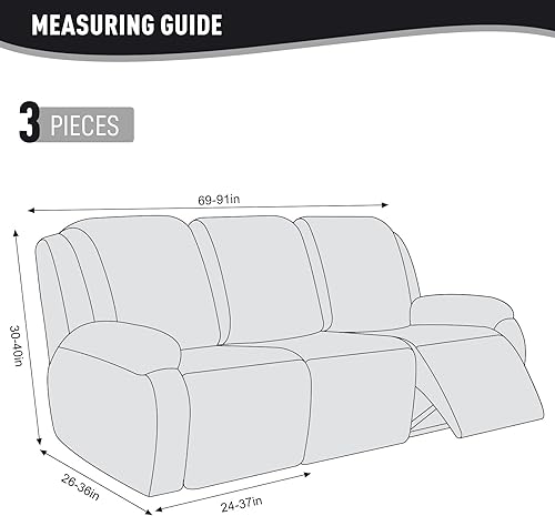 Miniatura 6 de KinCam Fundas reclinables, fundas elásticas para sillas reclinables, fundas para sofá reclinable, fundas de sofá reclinable a rayas, fundas