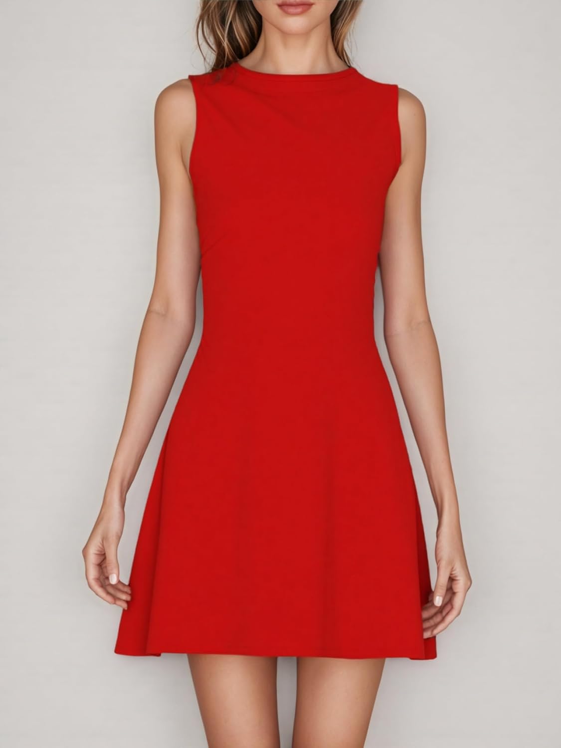 SHESEEWORLD Women's Summer Sleeveless Elegant A-Line Boat Neck Mini Dress Party Club Flared Short Dresses - Image 5