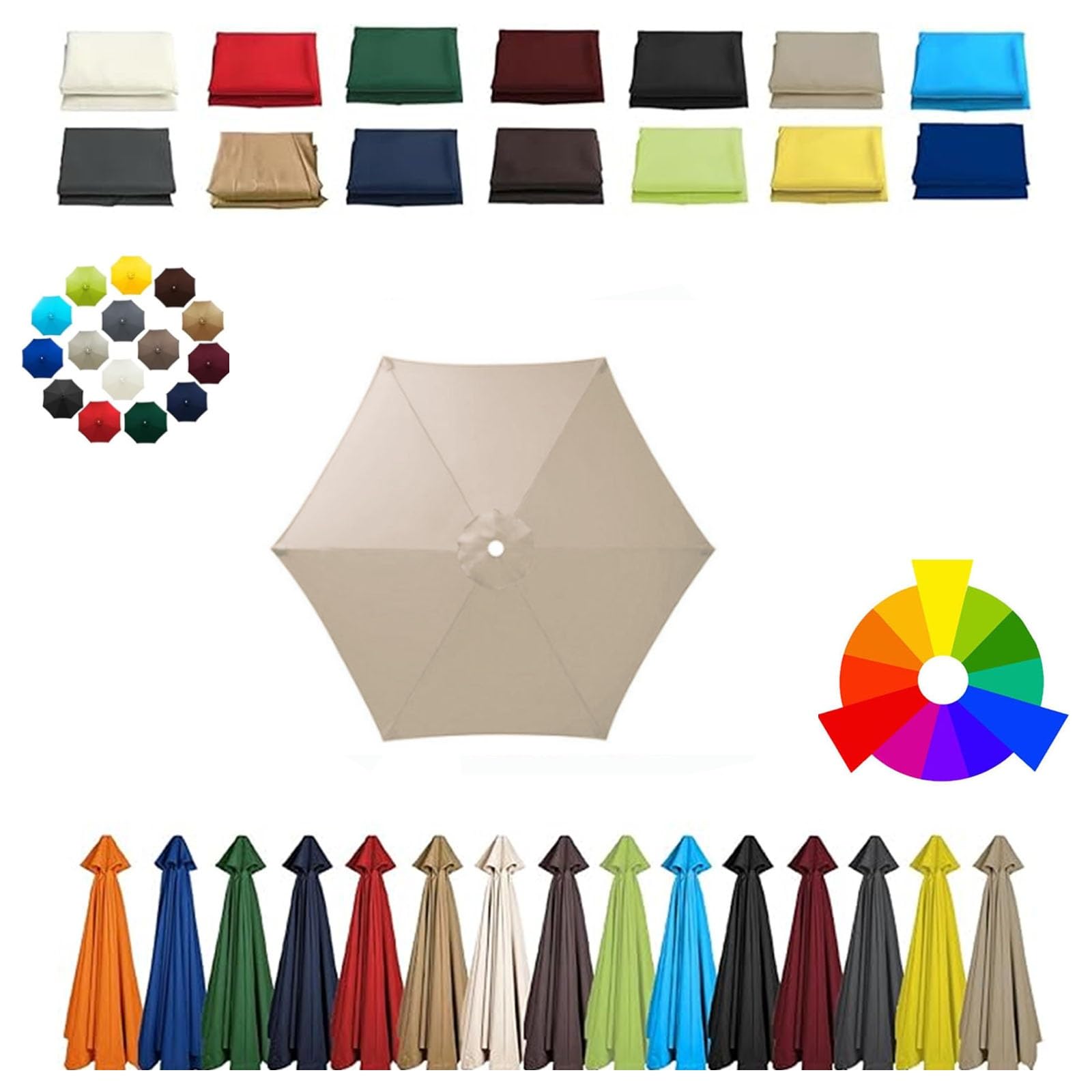 Zapasowy parasol tarasowy, ochrona przed promieniowaniem UV, wodoodporny, 6 żeber, do ogrodu, na stół, parasol, trwały, łatwy w instalacji