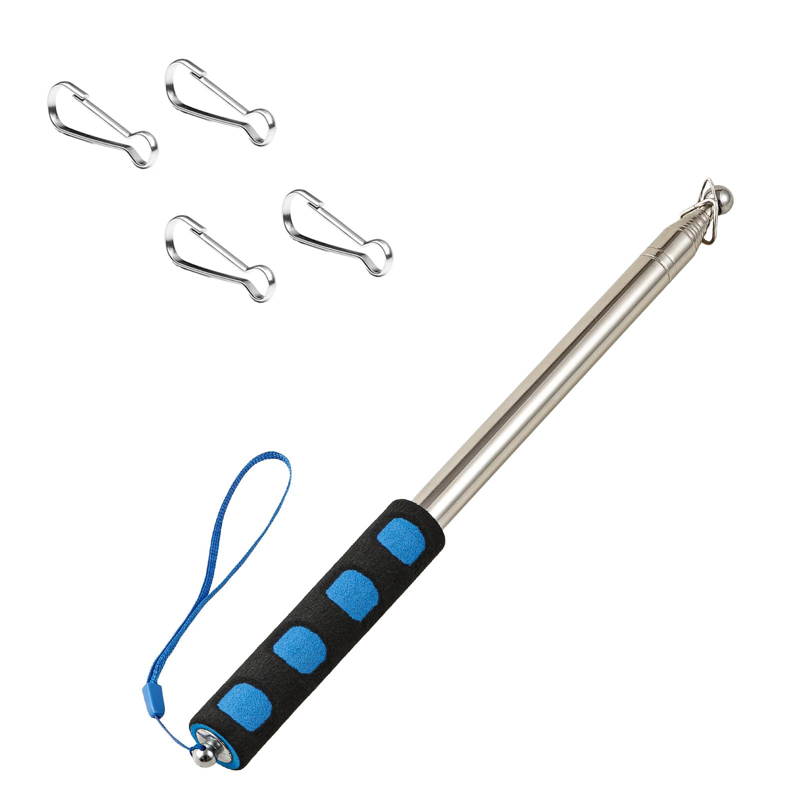 Qiuboluny Telescopic Handheld Flagpoles with Clips Portable Flag Pole Lightweight Extendable Tour Guide Stainless Steel Banner Flag Pole Pointer for Teachers with Anti-Slip Grip (1.6 blue)
