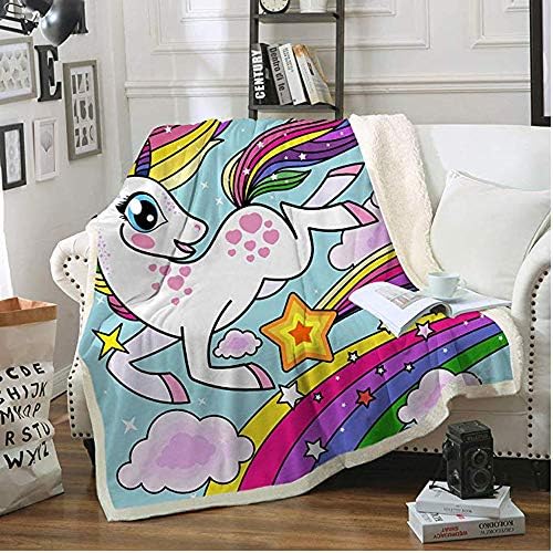 FairyShe Cartoon Kids Plush Throw Blanket, Baby Soft Warm Fleece Blanket, 40"x60"Coral Velvet Sherpa Blanket for Bed Couch Chair Baby Crib Living Room (Rainbow)