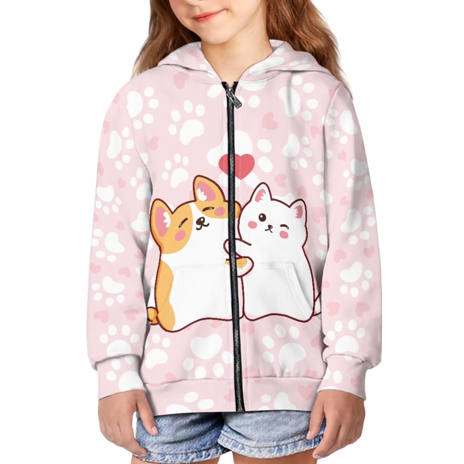 Unisex Zipper Sweatshirt Boys Girls Hooded with 2 Pocket Pullover Hoodies for 6-16Y Kids