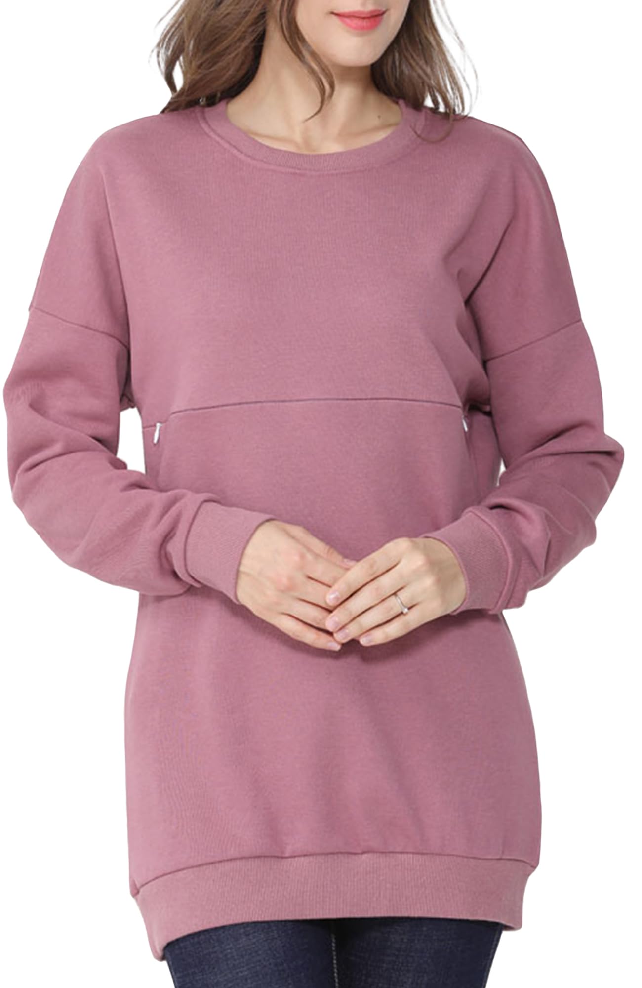 FEOYA Pull Allaitement Femme Sweatshirts de Maternité Grossesse Chaud Tops Blouse Manches Longues Hauts Automne Hiver
