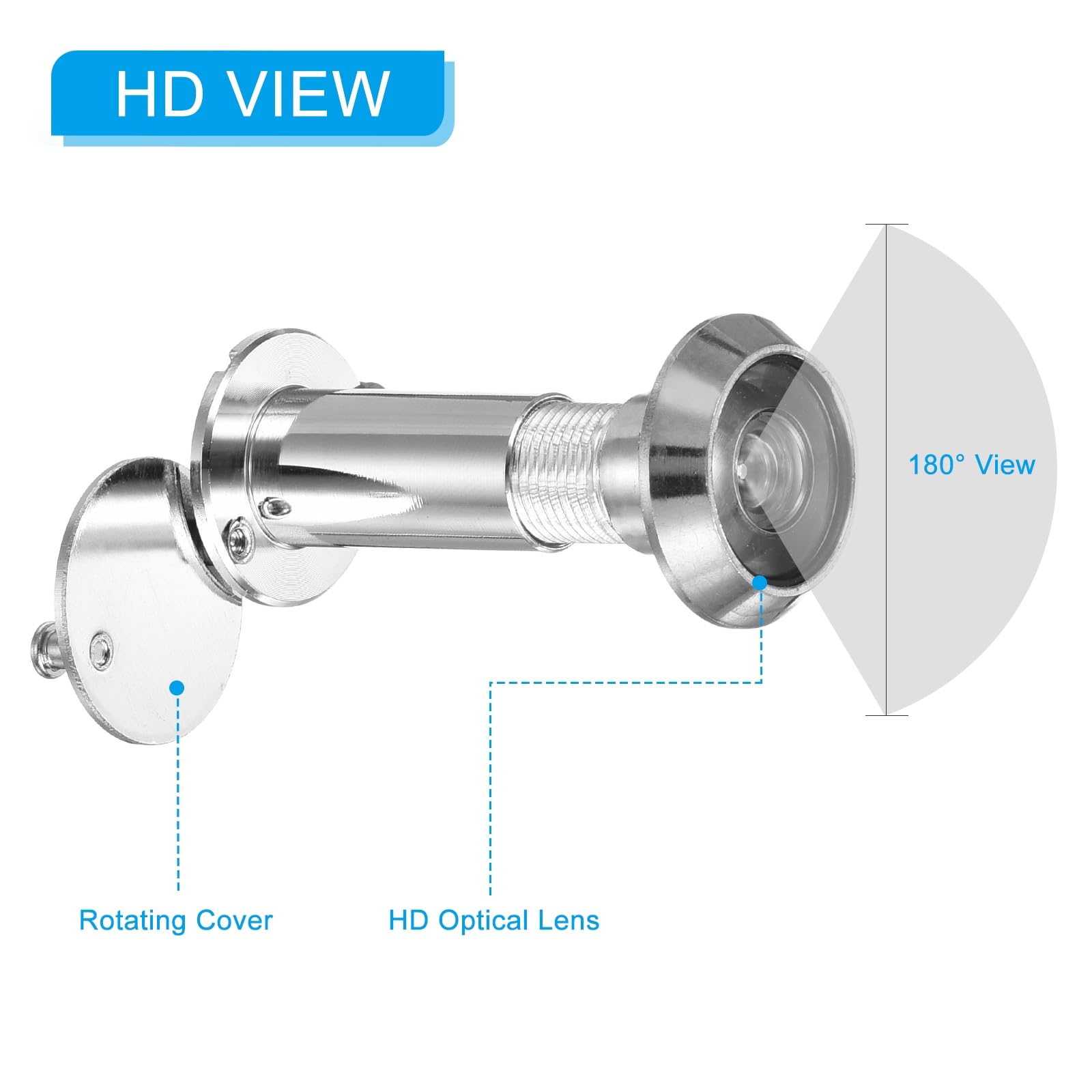 PATIKIL 9/16" Door Viewer Peephole 2Pcs 180-Degree Door Viewer Fits 1-3/4" to 2-15/16" Door Peep Hole with Rotating Privacy Cover for Home Office Hotel Silver - Image 3