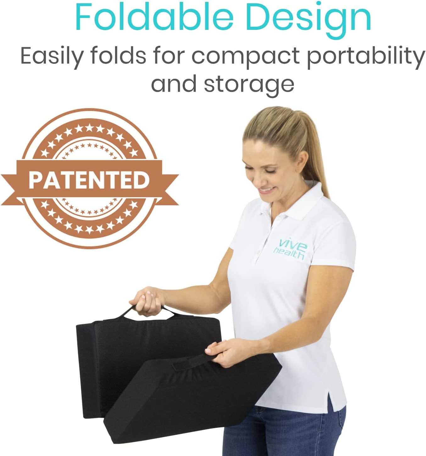 Vive Folding Wheelchair Cushion - Stadium, Car, Office Chair Seat Cushion - Portable Coccyx Orthopedic Pad for Mobility Transport -Comfort Support Pillow for Sciatica, Lower Back Pain Relief, Tailbone : Health & Household