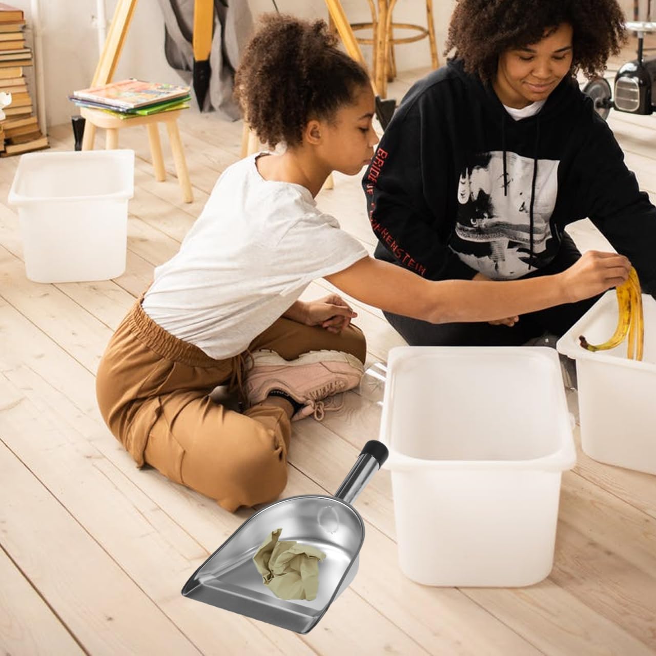 STOBAZA Pala De Mano De Acero Inoxidable 14.56 Pulgadas con Mango Ergonómico para Recoger Polvo Y Basura En Hogar Y Cocina Herramienta De Limpieza Resistente