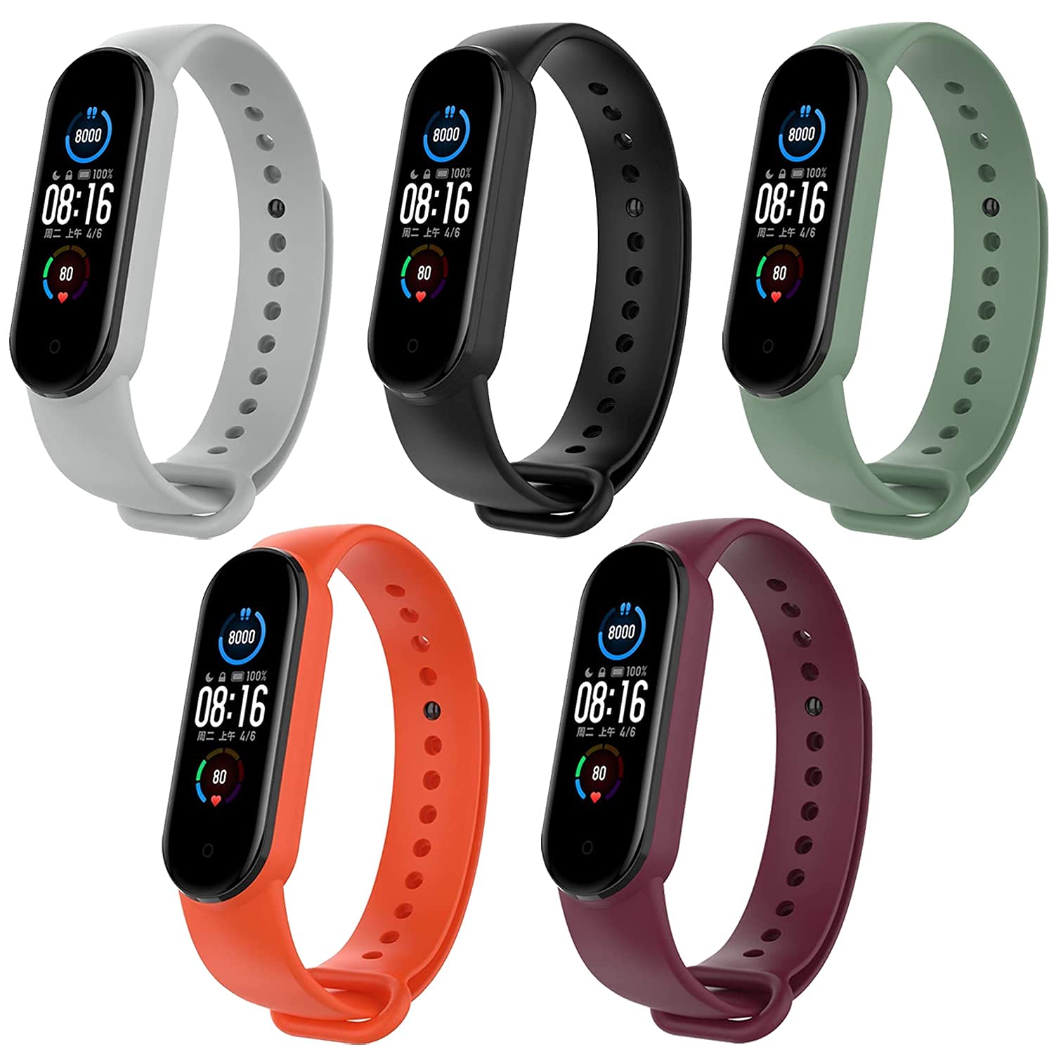 AINSLEY Band Strap compatible for Mi Band 5 and Mi Band 6 Wristband Soft Silicone Strap (Combo, Pack of 6) (Grey-Red-Wine Red-Army-Black) (B09L4M3VWC) Amazon Price History, Amazon Price Tracker