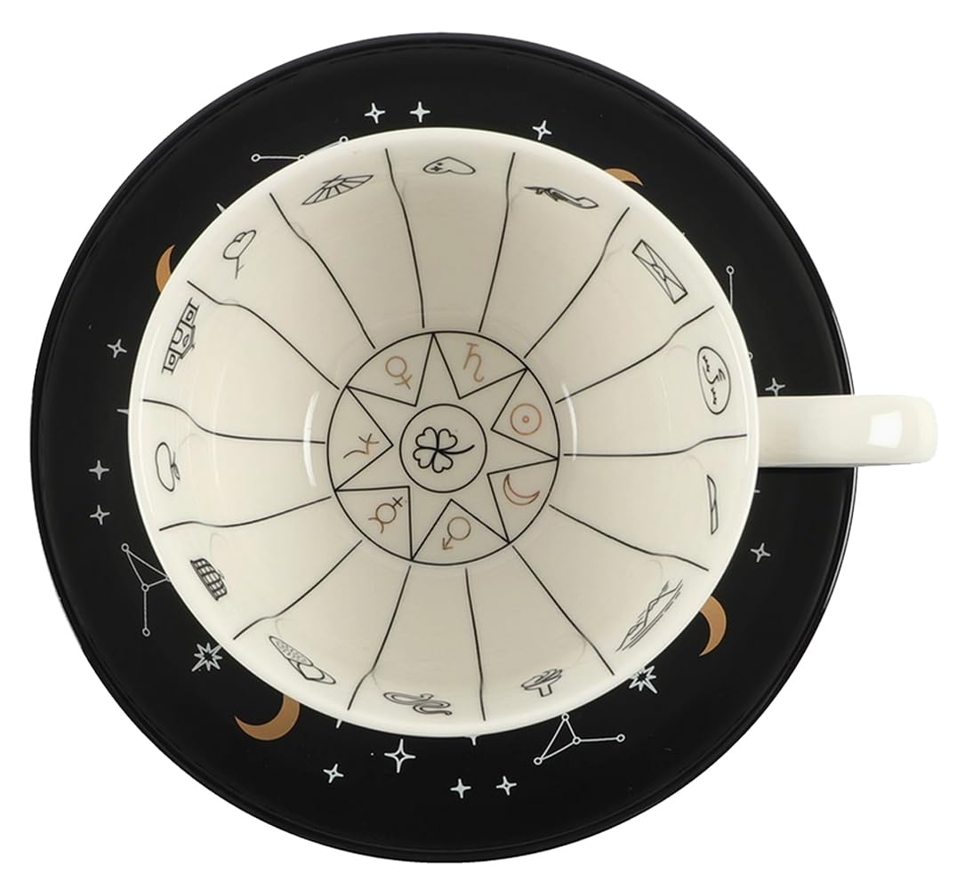Teetasse Wahrsagerei Astrologie zum Teeblätter lesen mit Anleitung - Keramik Tee Tasse Hexe, Halloween, Tee Becher