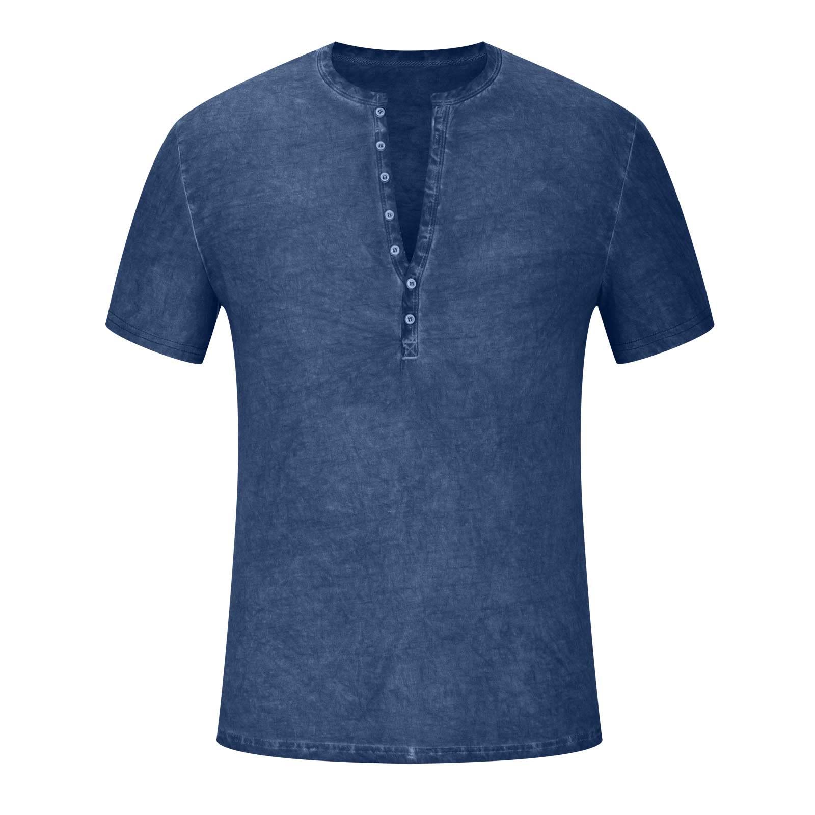 Men's Distressed Henley Shirts Vintage Short Sleeve Button Down Pullover Tops Trendy Summer Casual Basic T-Shirt