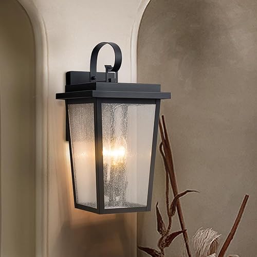 Miniatura 7 de Aplique de pared grande para exteriores, accesorios de luces exteriores negro mate para casa, porche exterior impermeable  farol de patio con vidrio