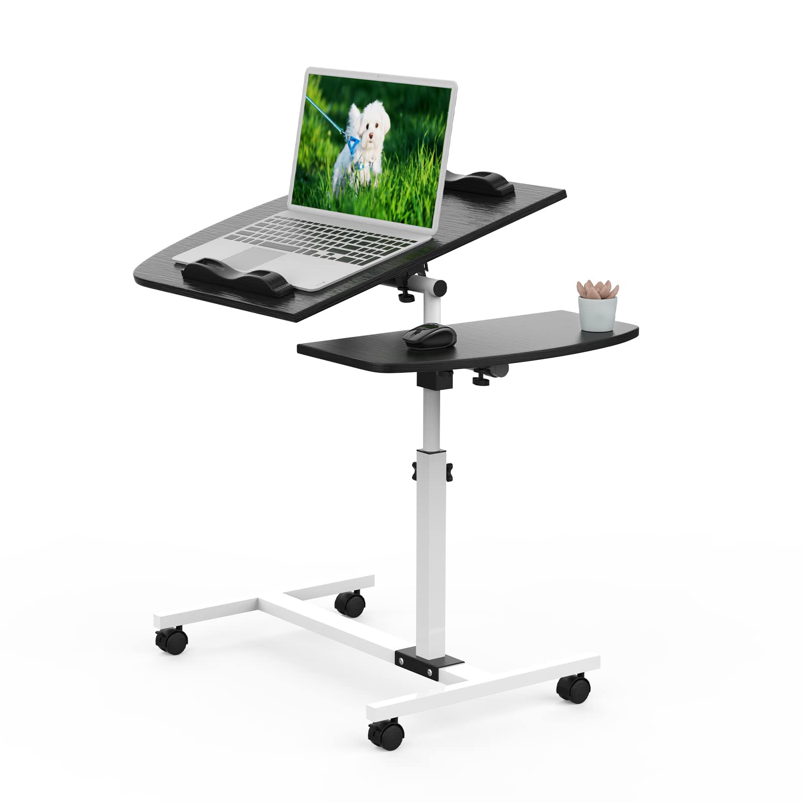 Tavolo da computer, legno, altezza regolabile 61-96 cm, con ruote, tavolino per camera da letto, divano