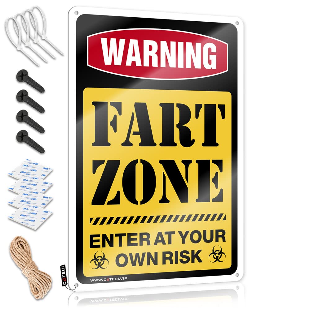 HELIOFORGE Tin Sign Funny Warning Fart Zone Sign Funny Street Signs Backyard Bar Sign(30X40CM)