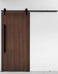 Porta De Madeira + Kit De Correr 2m + Puxador Flat 1m Preto Cor:Imbuia