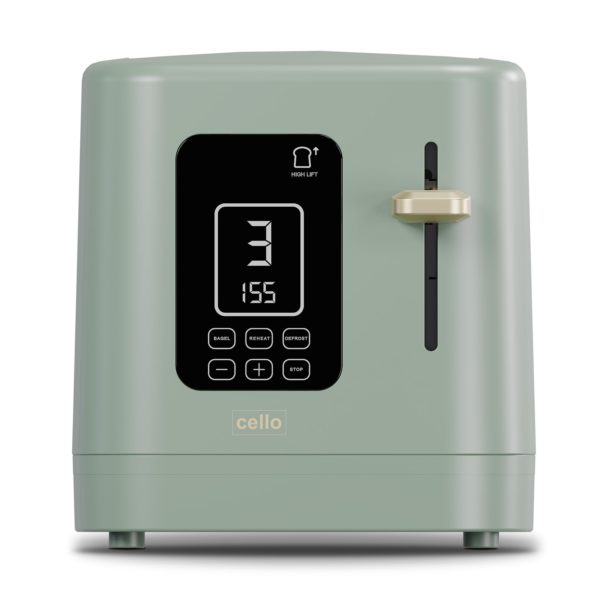 Cello Digital 2 Slice Toaster With Touch Control And Timer - Sage Green