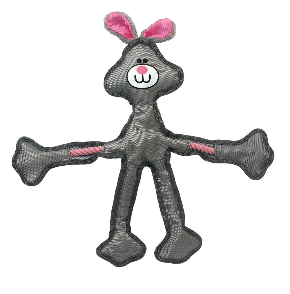 Durable Dog Toys Nylon with Rope Skeleton and Squeaker 15 Long Cute Animals Grey Rabbit