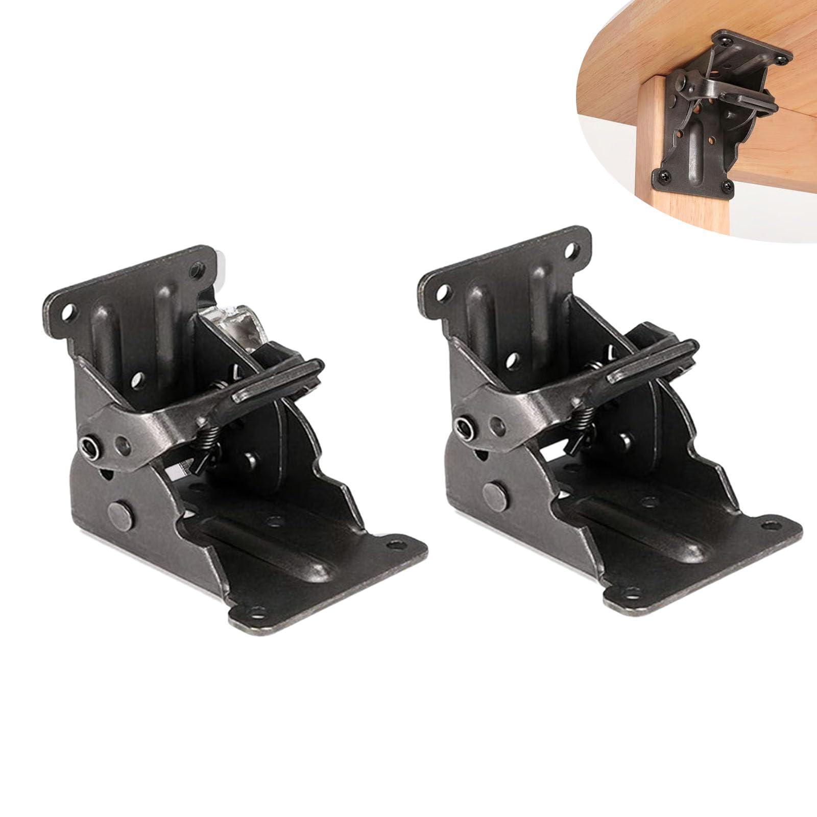Heavy-Duty Folding Table Leg Bracket with Self-Locking Hinge, 90° Motion Switch, Steel, Black, for Tables and Workbenches (2 Pcs Black)