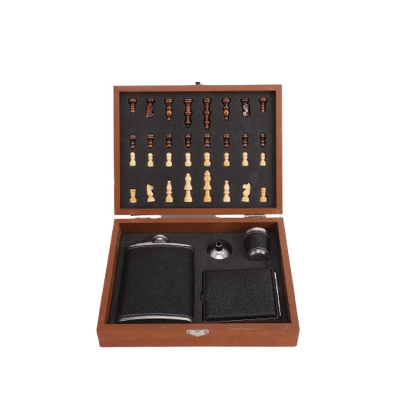 Coffret Cadeau échecs et flasque, étui de Rangement en Bois échecs