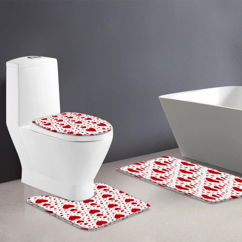 ZKJSMGS Red Heart 3 Piece Bath Rug Sets,Valentine's Day Heart Sweet Love Women Modern 17.8