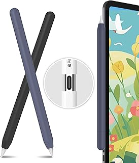 AHASTYLE Funda Apple Pencil (USB-C) 2023 Funda Antideslizante de Silicona Delgada Apple Pencil，Compatible con Apple Pencil USB-C (2 Piezas, Negro&Azul Oscuro)