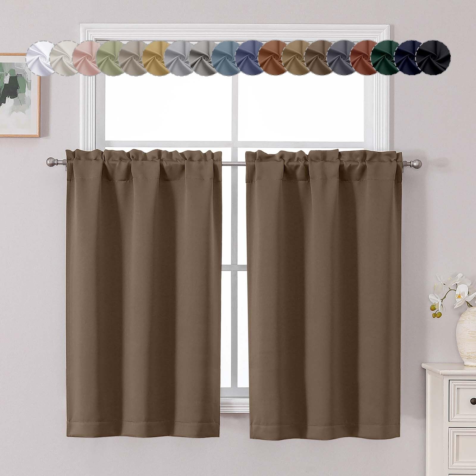 Chyhomenyc Brown Short Blackout Curtains 45 Inch Length, Small Kitchen Curtain Tier Rod Pocket Half Window Curtains for Bathroom Basement Cabinet
