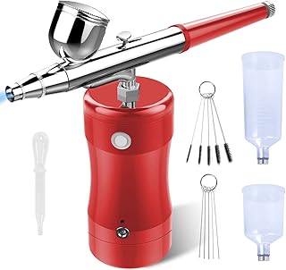 COSSCCI Upgraded Airbrush Kit, Portable Mini Air Brush Spray Gun with Compressor Kit Single Action Air Brush Painting Kits for Cake Decorating Makeup Art Nail Model Painting Tattoo Manicure (Red)