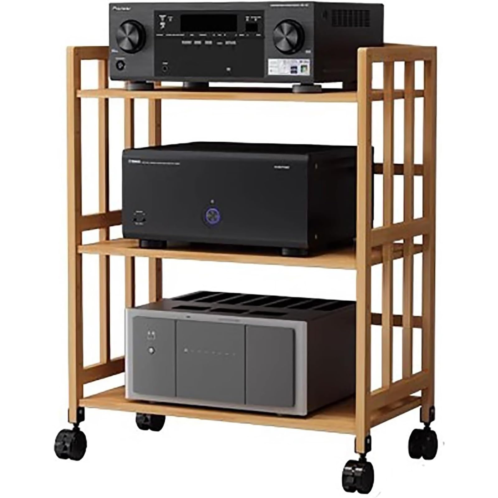 Supporto TV regolabile in altezza – 2-5 ripiani in metallo con legno per nizing elettronica e dischi in vinile, elegante design nero per salotti moderni