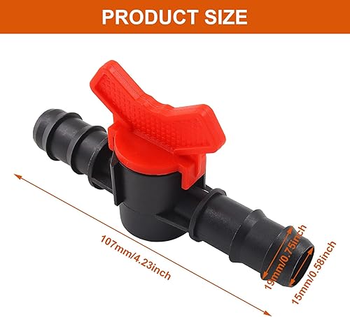 Miniatura 2 de Válvula de interruptor de riego por goteo de 34 pulgadas, válvula de bola de 0.748 in, interruptor de cierre de tubería, válvula de acoplamiento con
