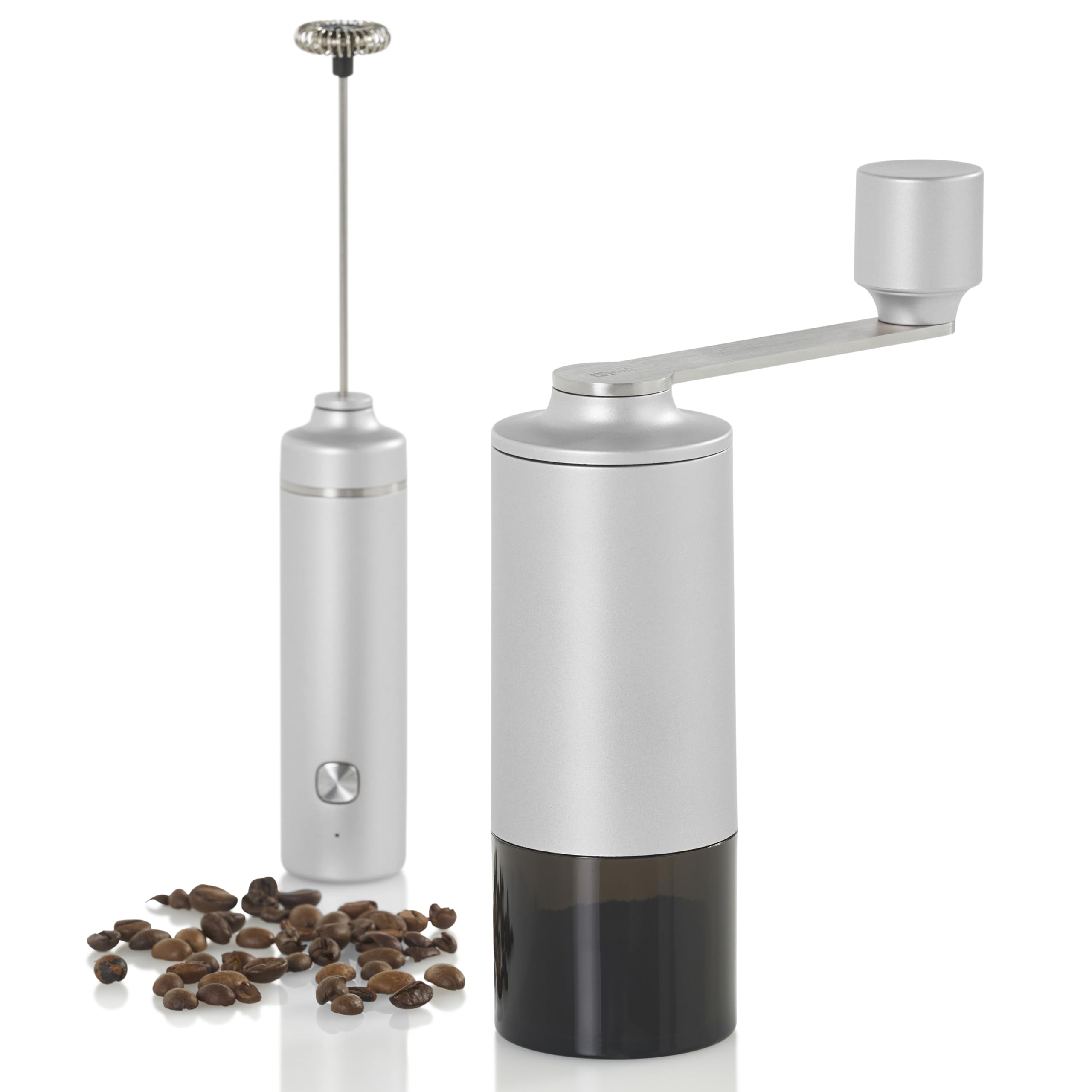 AdHoc Moro - Molinillo de café manual, molinillo de cerámica con grosor ajustable, fácil de rellenar, moderno y compacto, gris claro
