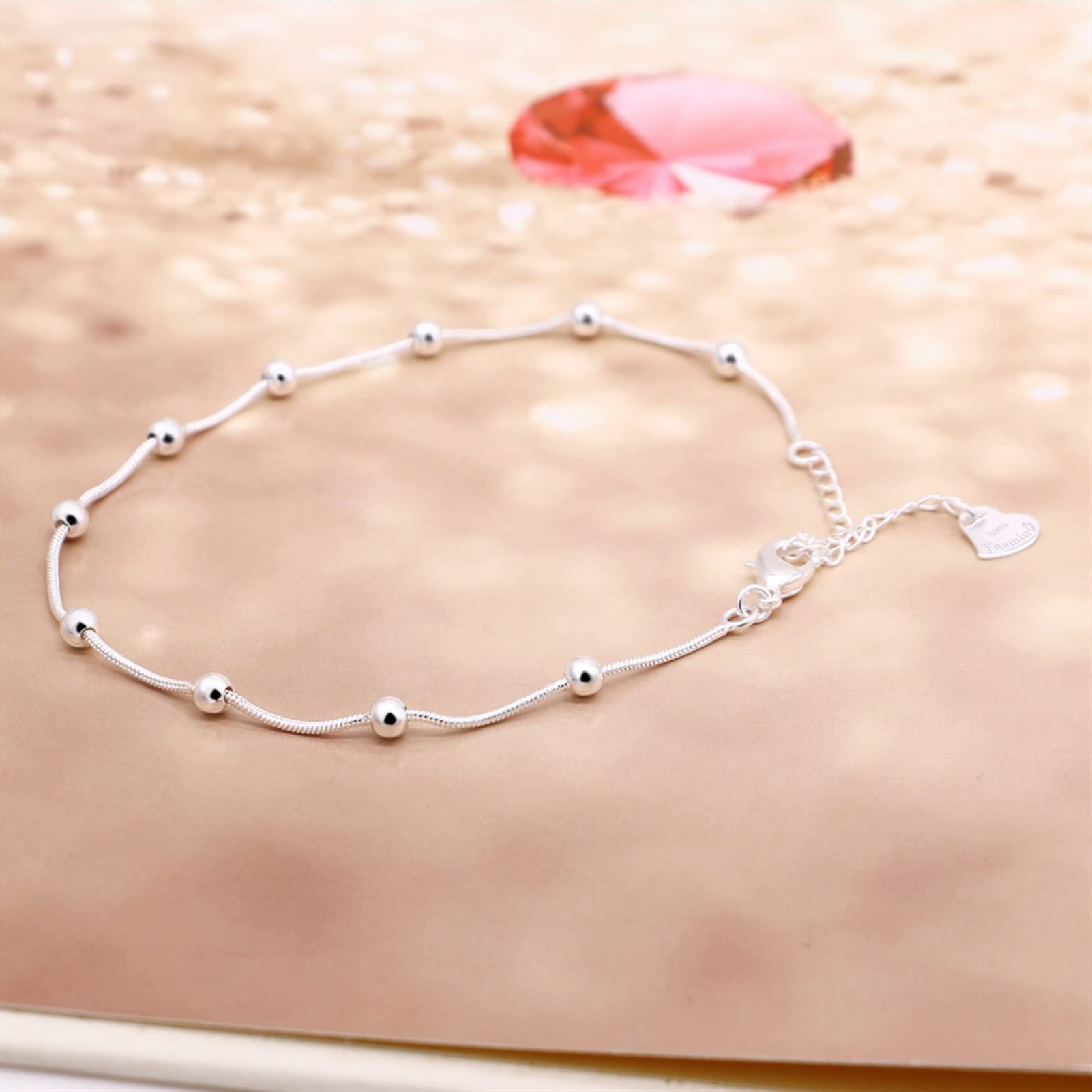 Fußkettchen Sommer Modeschmuck 925 Sterling Silber Fußkettchen Weibliche Modelle Einfacher Stil Runde Perle Solide Silber Fußkette Frauen Fußkettchen
