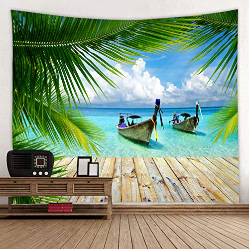 Wodejia GT2020030815 Fabric Tapestry Decor Wall Art Tapestries Bedroom Hall Dorm Living Room Hanging Bedding 79 X 59 Inches Seaside Boat Coconut Leaf Print thumb #4