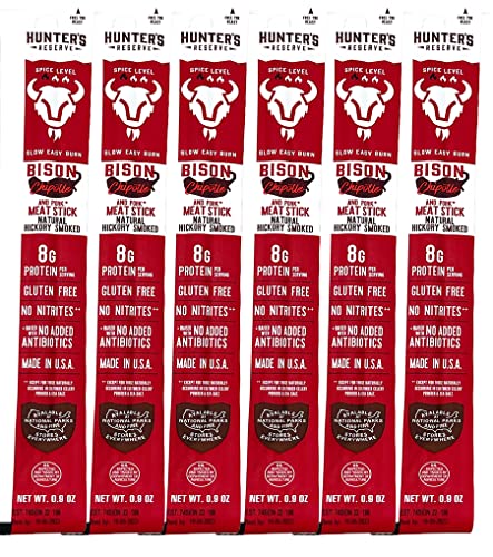 6 Count - Hunter's Reserve - PKM - Exotic Meat Trail Sticks - 6 Count - Adventure You Can Taste - Wild Game Exotic Jerky Meat Sticks (Bison Chipotle)
