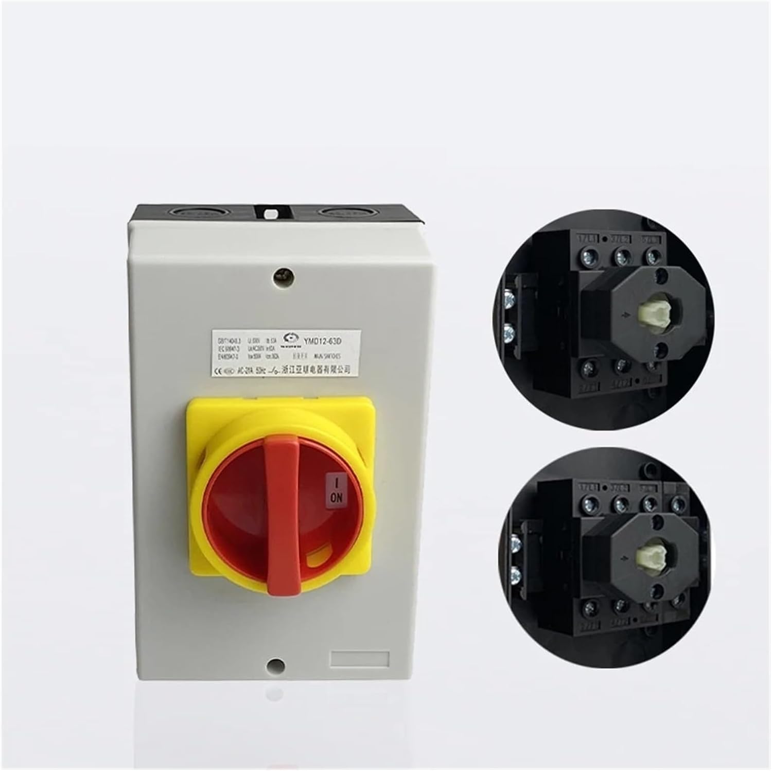 Rotary Electrical Isolator Switch 25A-63A 3P/4P Disconnector DIN Switches Silver Contact ON Off Cam Selector Box(125x100x80 Box,3 Poles_32A)