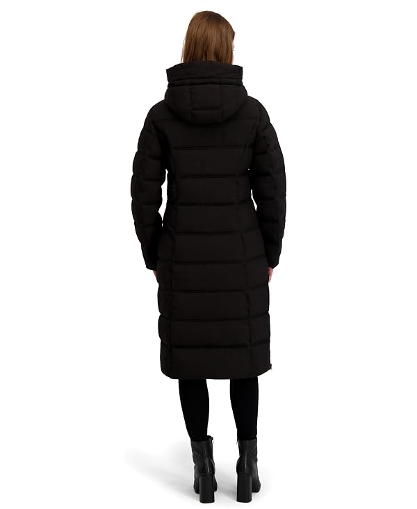 Laundry by Shelli Segal Women's Stretch Maxi Puffer Jacket– Long Winter Coat, PU Trim, Side Zippers, Attached Hood, Black by Laundry by Shelli Segal - Image 5