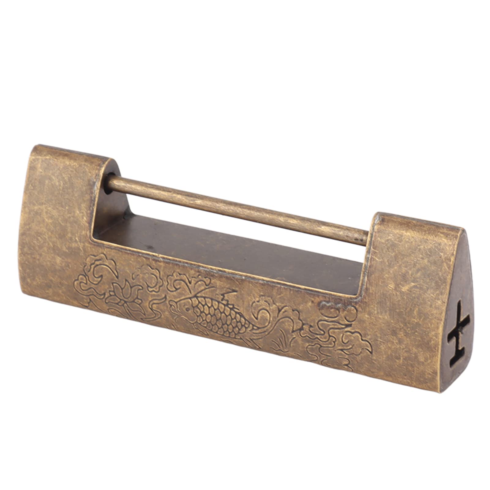 Antique Brass Lock for Wooden Boxes and Jewelry Cabinets Chinese Style Bronze Lock with Happy Fish Pattern