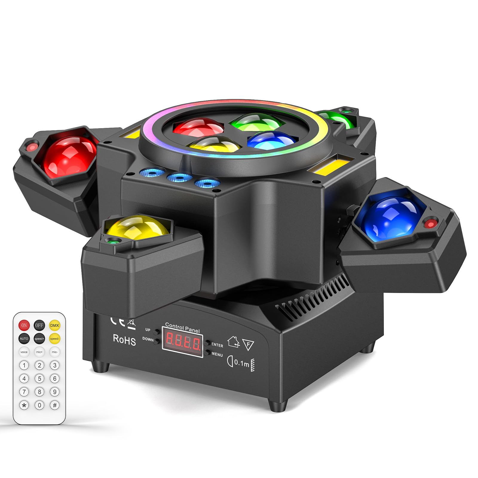 150W Teste Mobili Luci Palcoscenico, Faretto LED RGBW Spot Beam con Telecomando DMX512 Luce Stroboscopica Dorata per Festa Discoteca DJ Bar Matrimoni